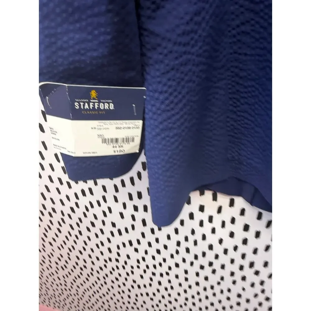Stafford Classic Fit Seersucker Blazer Navy Blue Sport Coat Mens 44S NWT